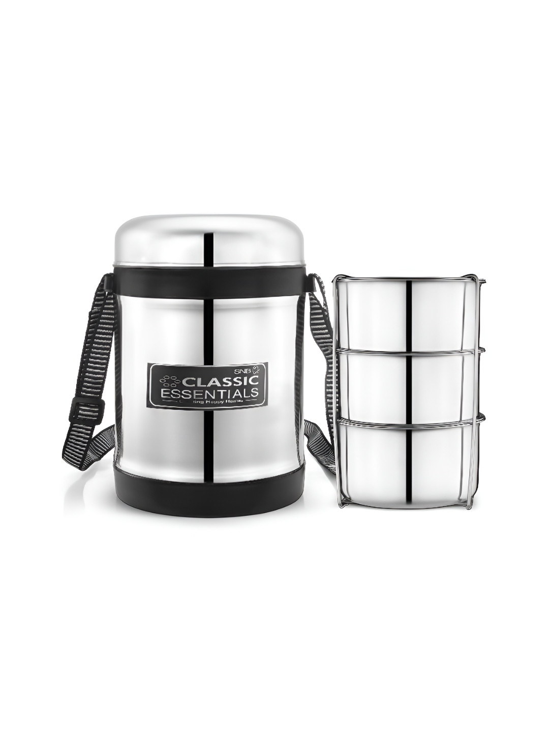 

Classic Essentials thermoware Black & SilverToned 3 Pieces Stainless Steel Lunch Box