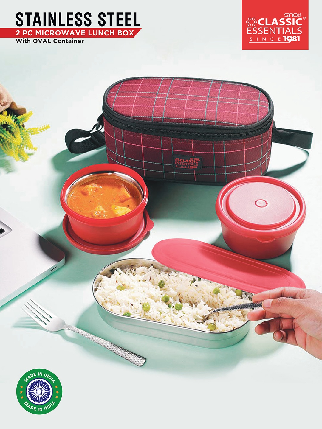 

Classic Essentials Red 2 Pieces Stainless Steel Safe Lunch Box