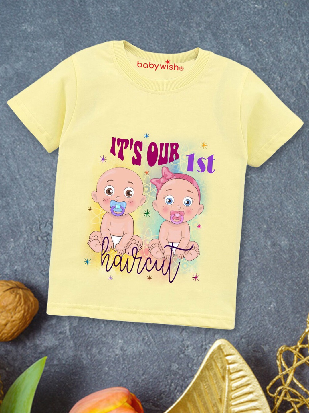 

Babywish Kids Graphic Printed Cotton T-Shirt, Yellow