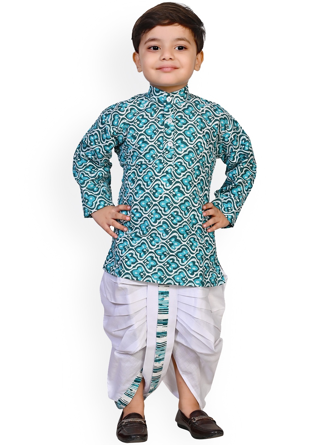 

BAESD Boys Floral Printed Regular Kurta With Dhoti Pants, Blue