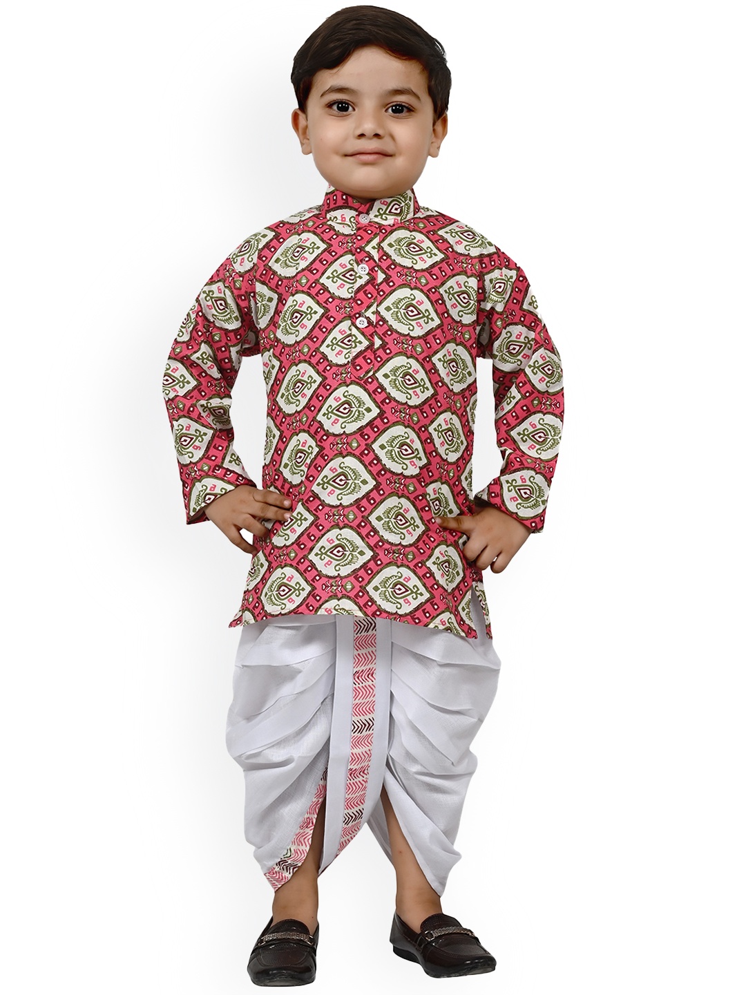 

BAESD Boys Ethnic Motifs Printed Regular Kurta With Dhoti Pants, Pink