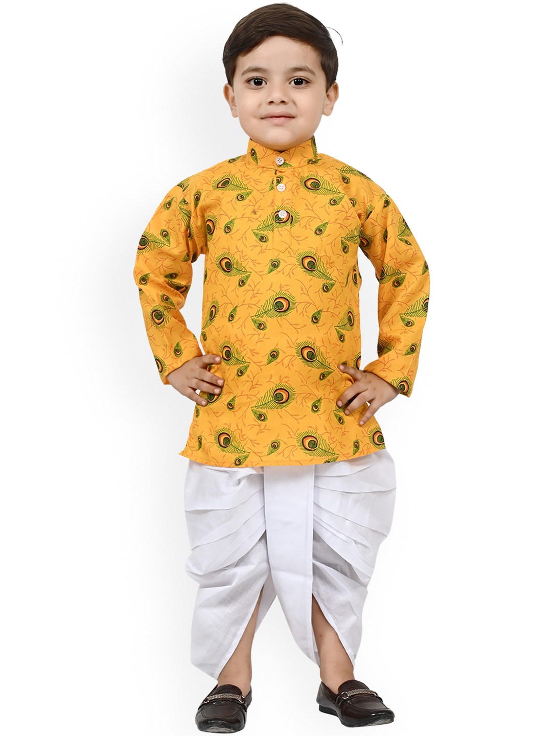

BAESD Boys Ethnic Motifs Printed Regular Kurta With Dhoti Pants, Yellow