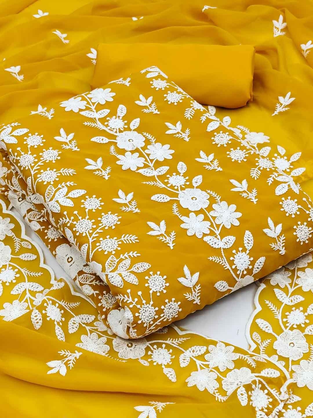 

LeeliPeeri Designer Embroidered Georgette Unstitched Dress Material, Yellow