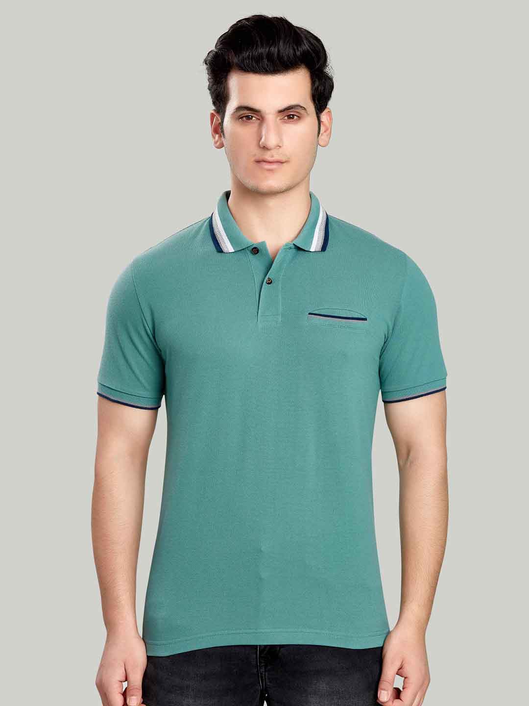 

CELSIUS Heritage Tipped Polo Collar Short Sleeves Pockets Cotton Casual T-shirt, Green