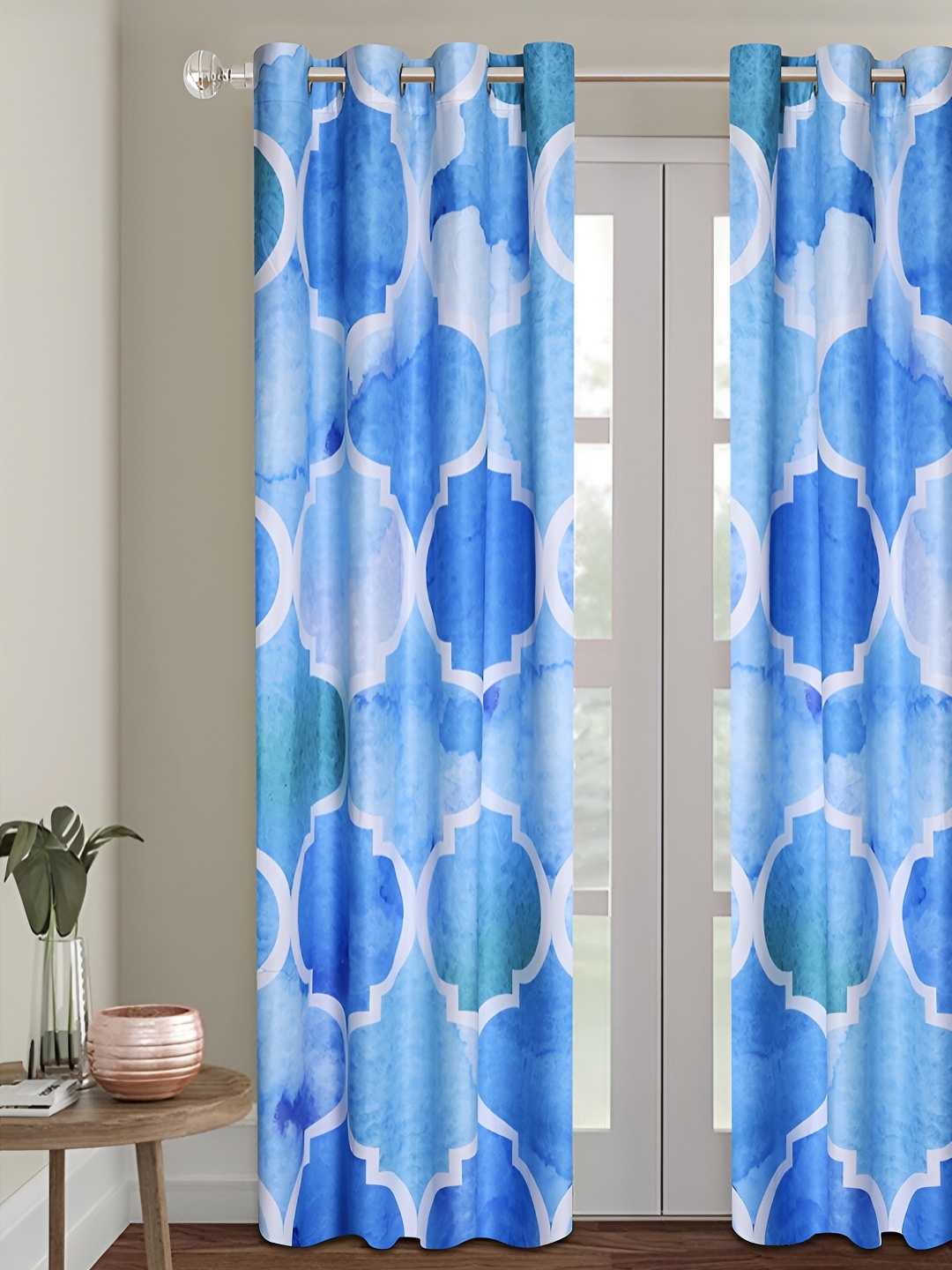 

Aura Blue & Off White Ethnic Motifs Room Darkening Door Curtain