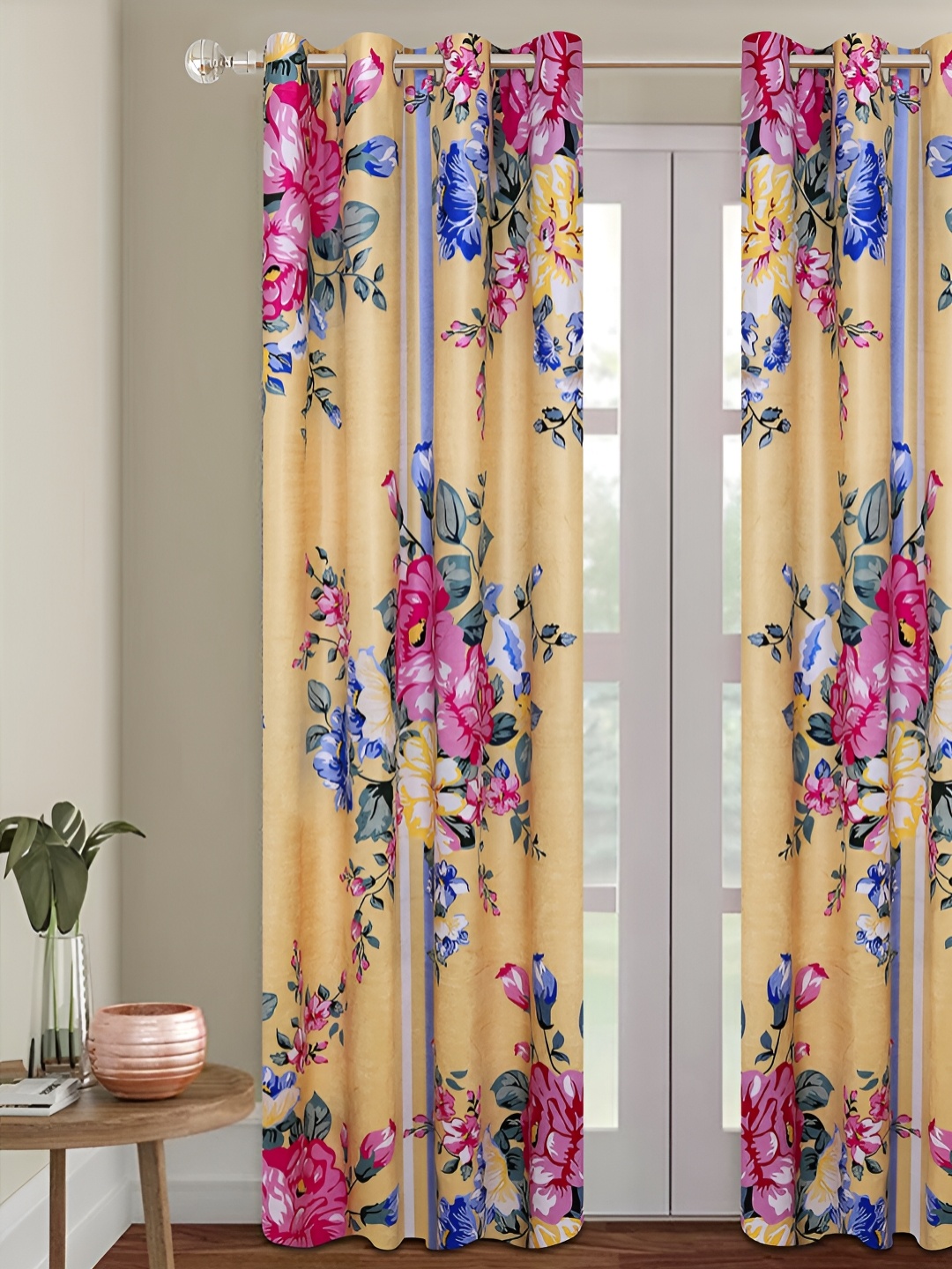 

Aura Beige & Red Floral Room Darkening Door Curtain