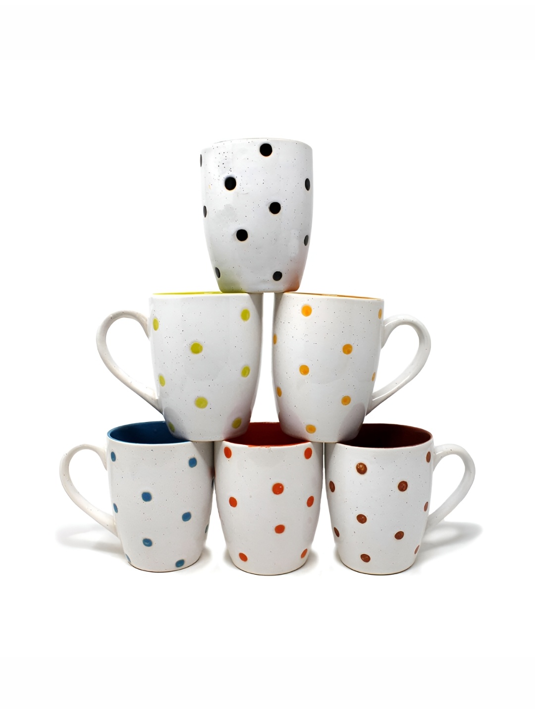 

The Earth Store White & Red 6 Pcs Handcrafted Textured Ceramic Glossy Mugs 300 ml