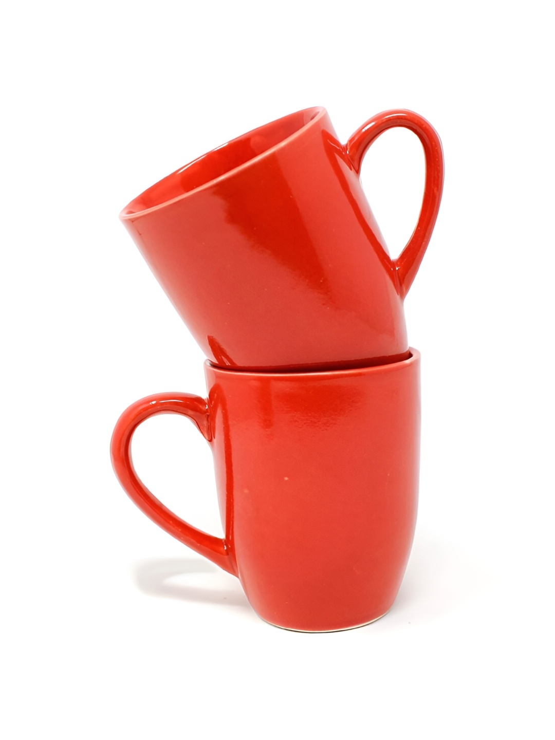 

The Earth Store Red 2 Pcs Handcrafted Ceramic Glossy Mugs 300 ml