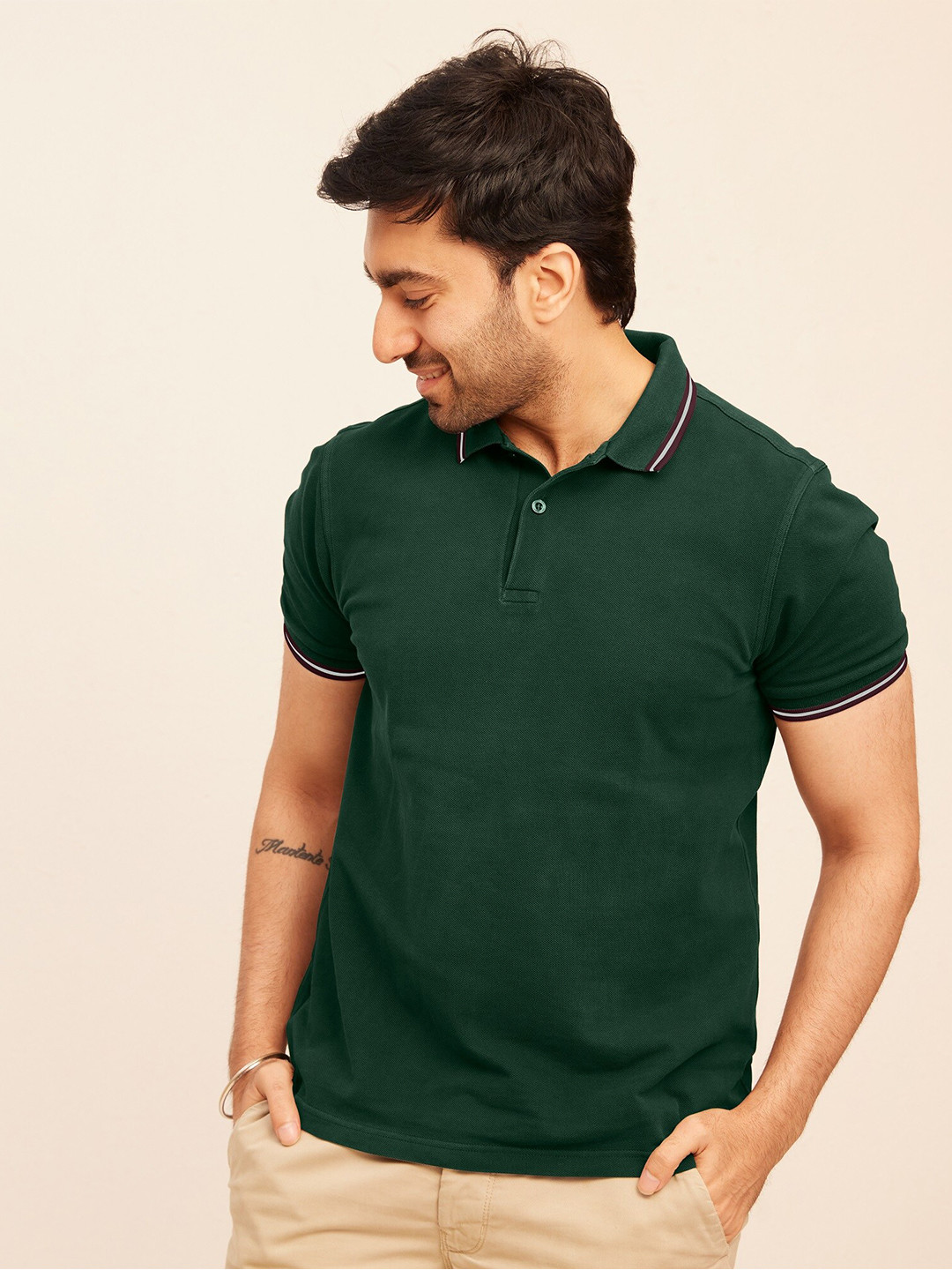 

The Bleu Label Polo Collar Short Sleeves Cotton T-shirt, Green