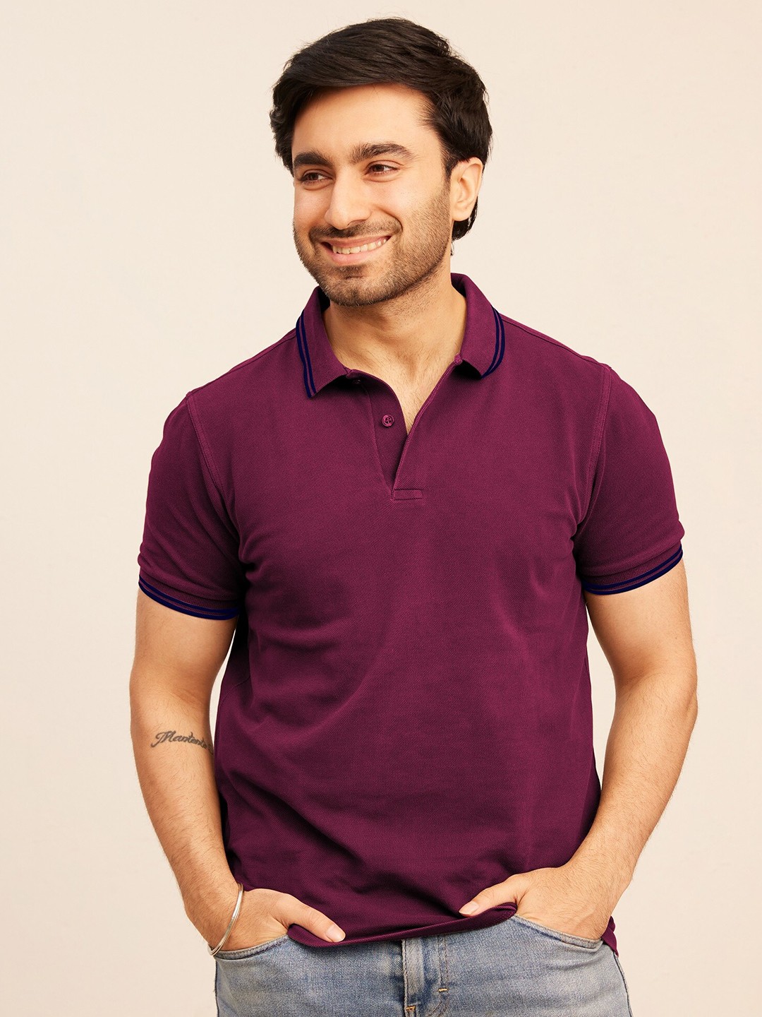 

The Bleu Label Polo Collar Short Sleeves Cotton T-shirt, Burgundy