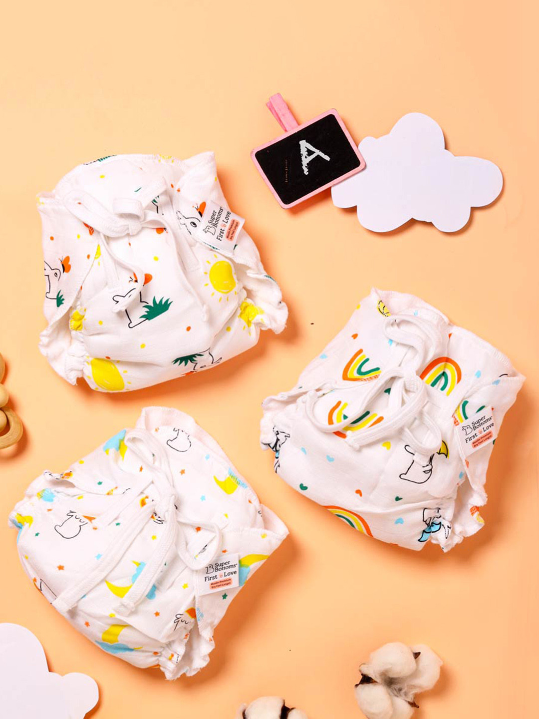 

SuperBottoms Set of 3 Premium Muslin Dryfeel Langot - White