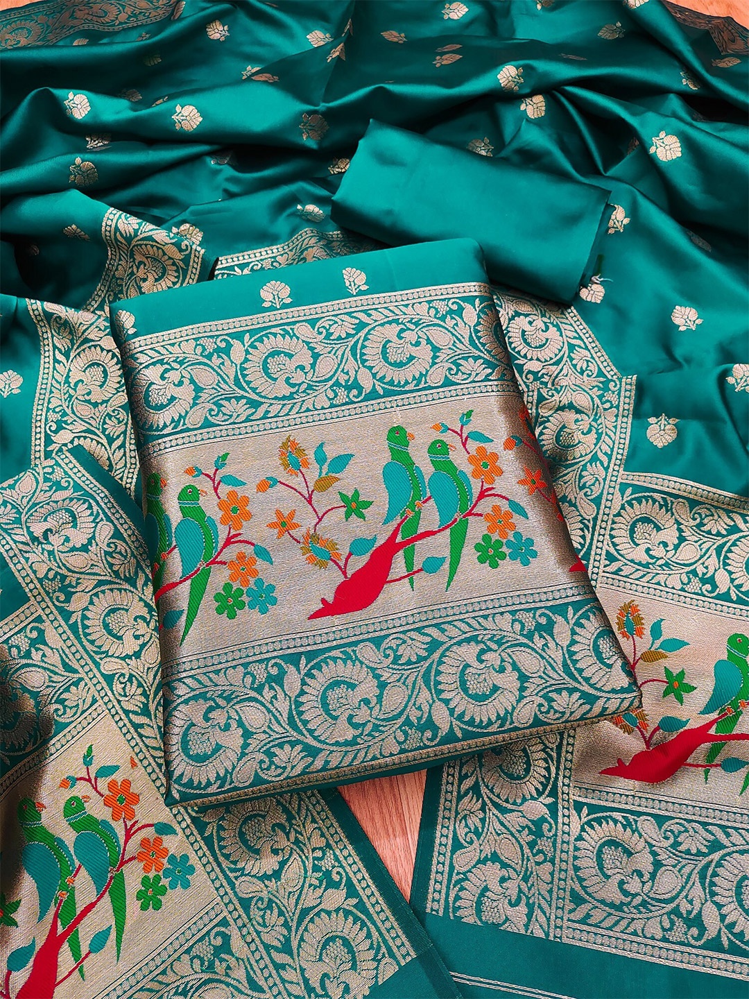 

LeeliPeeri Designer Ethnic Motifs Woven Designed Unstitched Dress Material, Teal