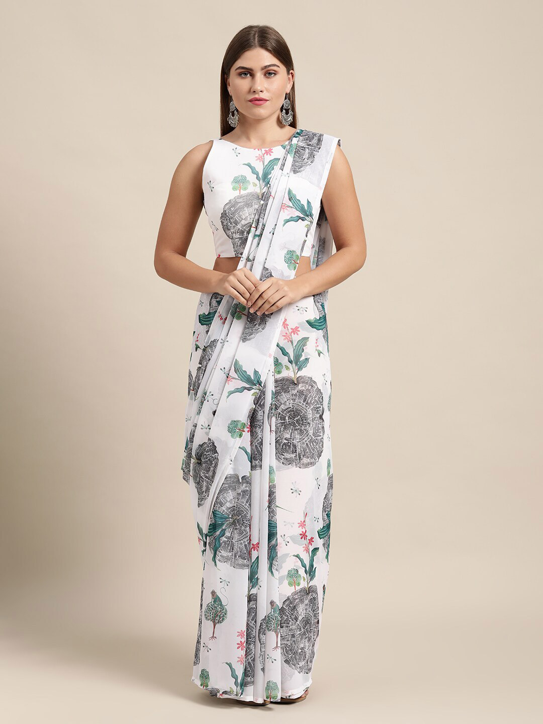 

Shaily Floral Pure Georgette Saree, White