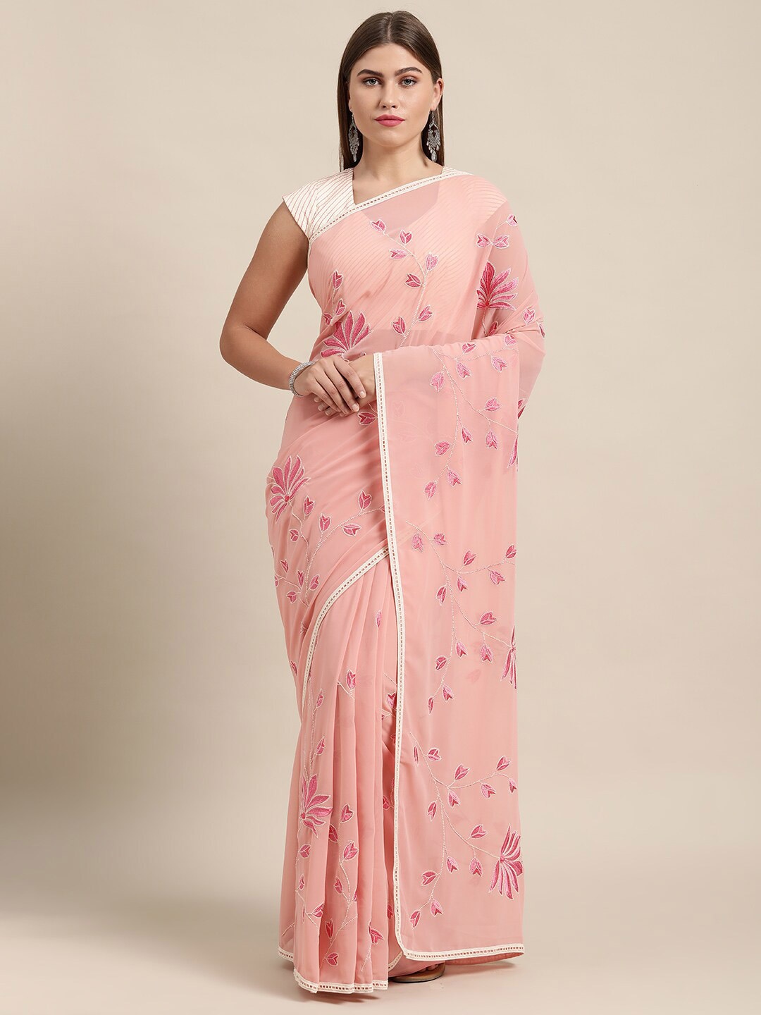 

Shaily Floral Pure Georgette Saree, Pink