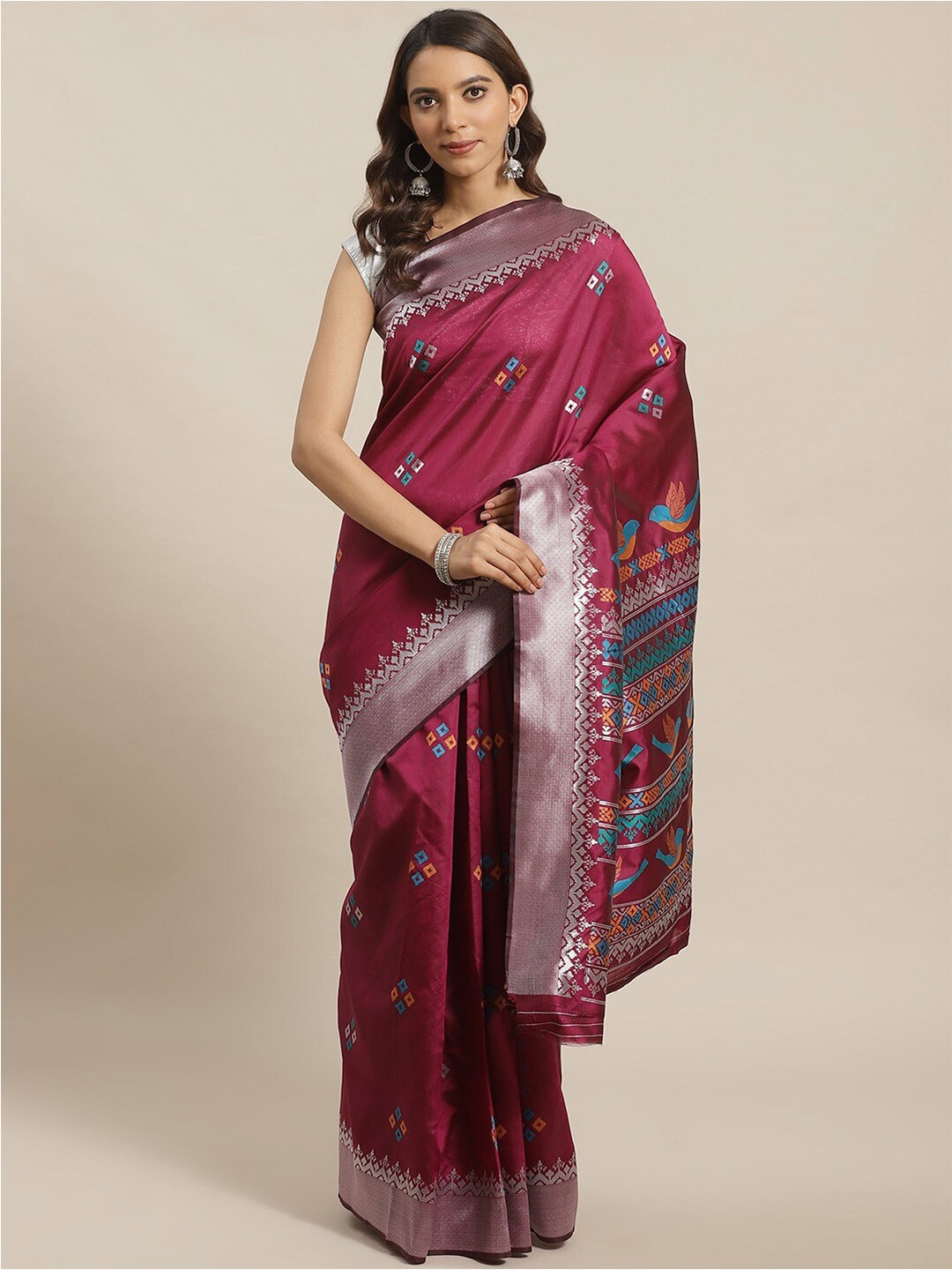 

Shaily Ethnic Motifs Woven Design Zari Saree, Magenta