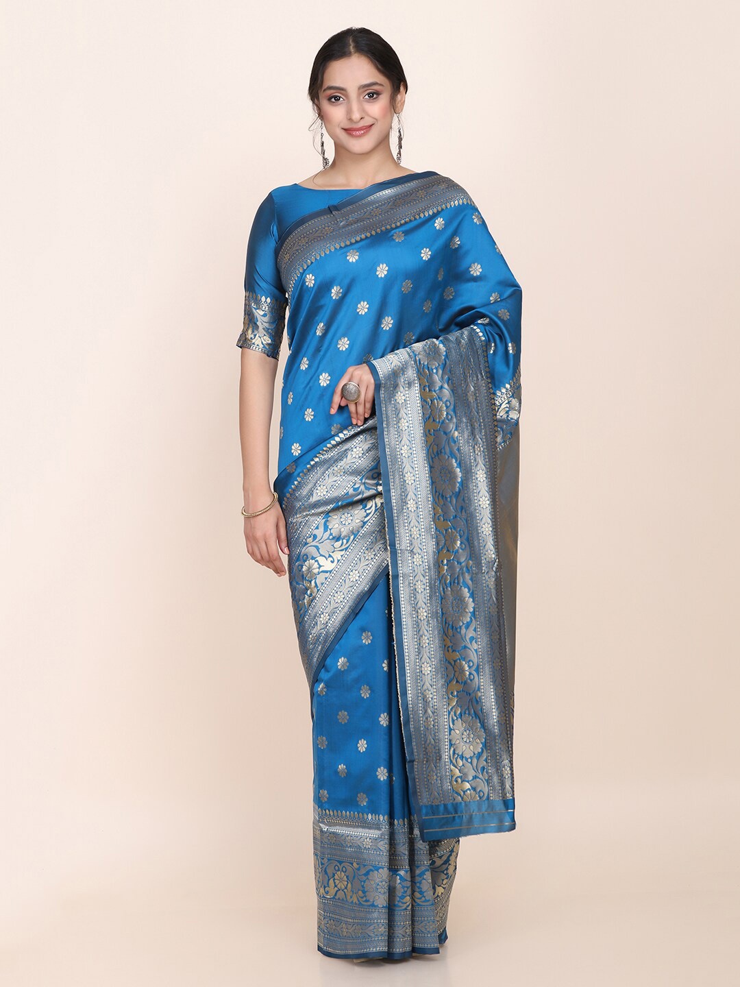 

Shaily Ethnic Motifs Woven Design Zari Saree, Blue