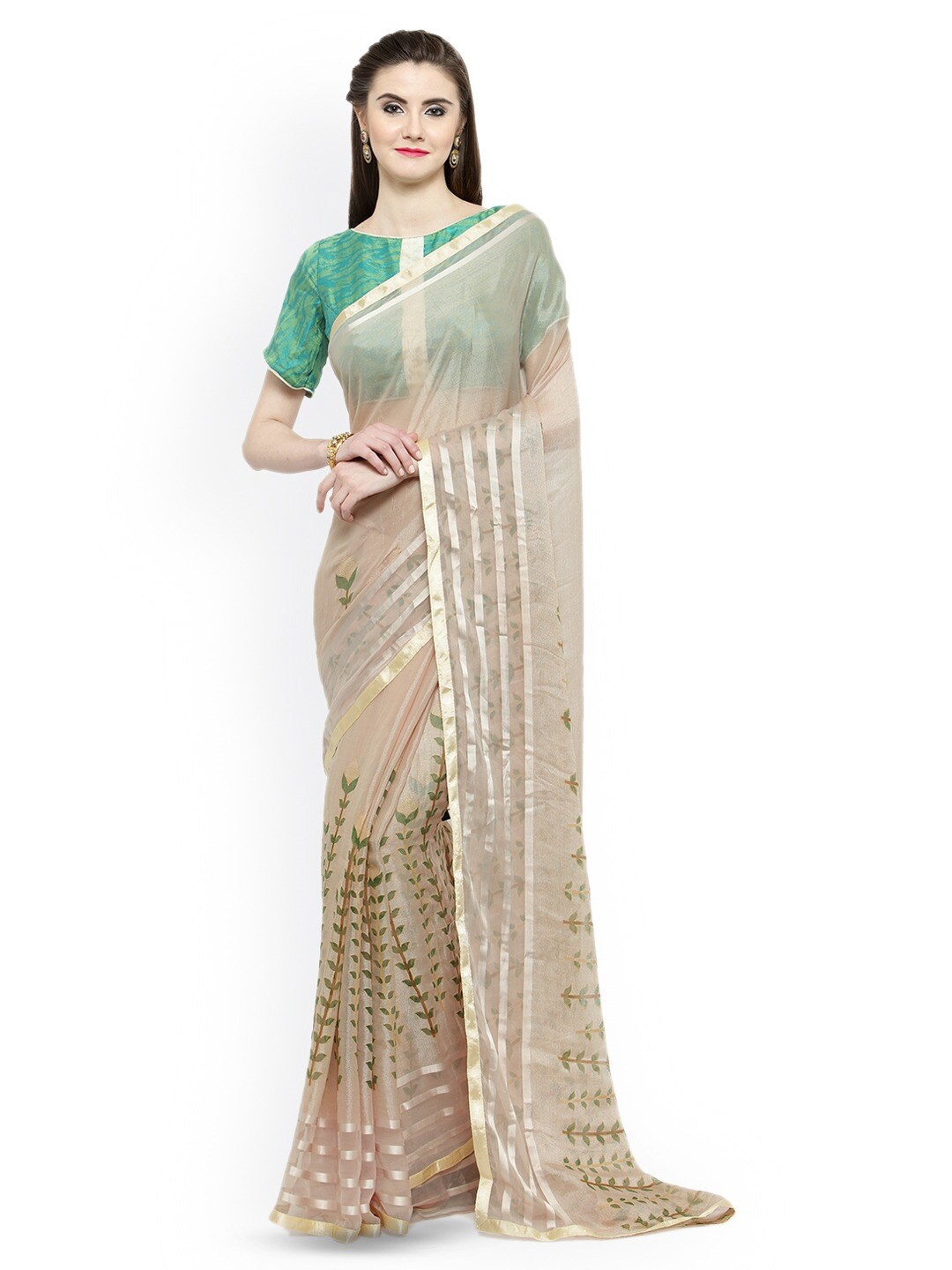 

Shaily Ethnic Motifs Printed Saree, Cream