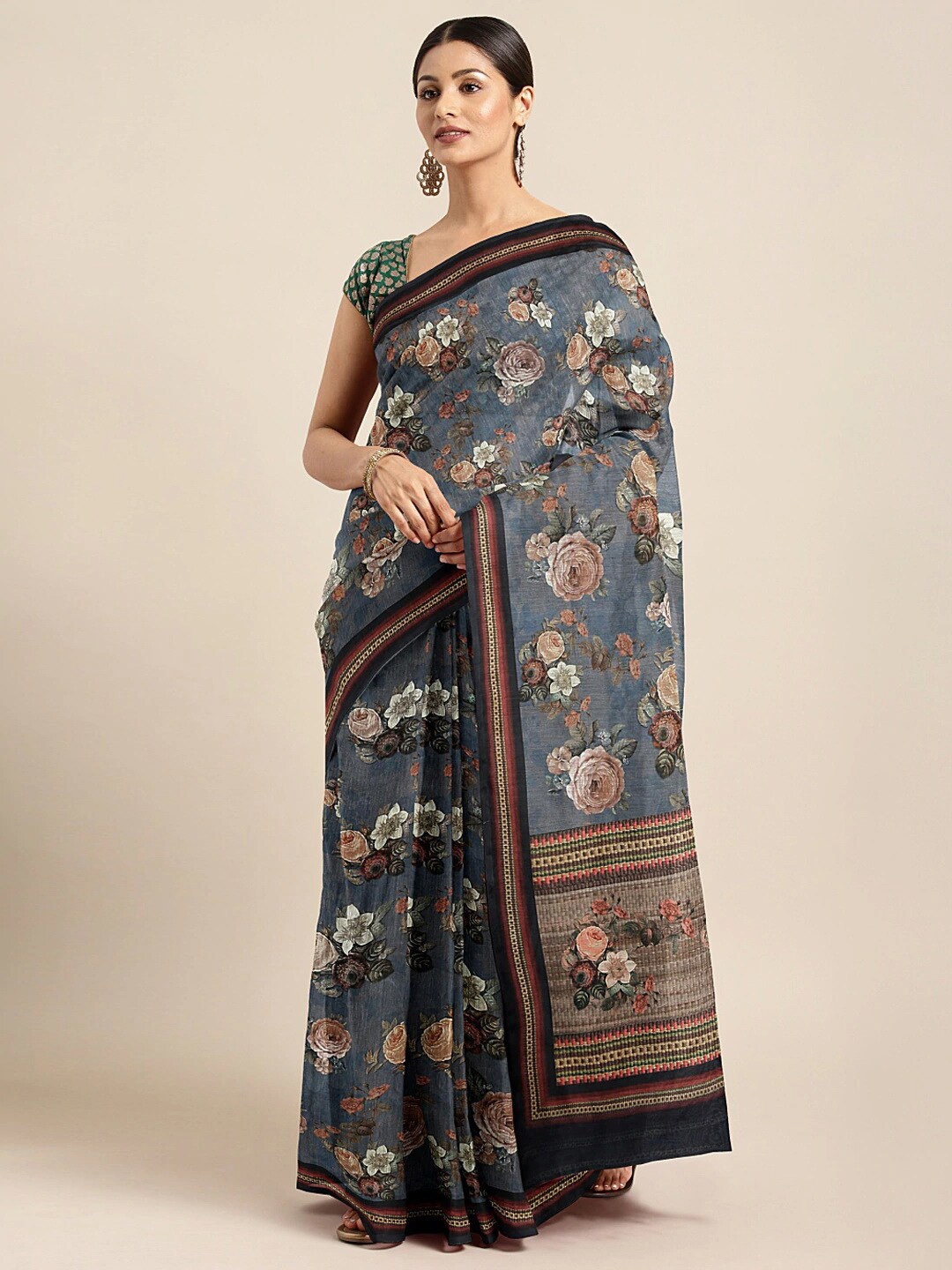 

Shaily Floral Printed Silk Saree, Grey
