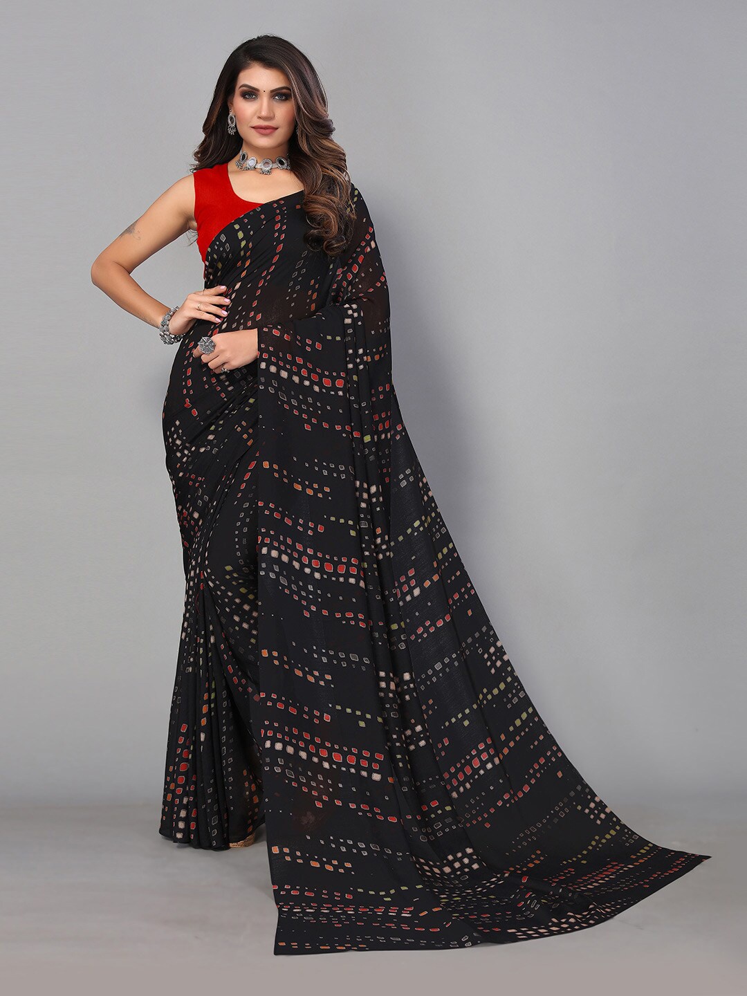 

Shaily Abstract Printed Pure Georgette Saree, Black