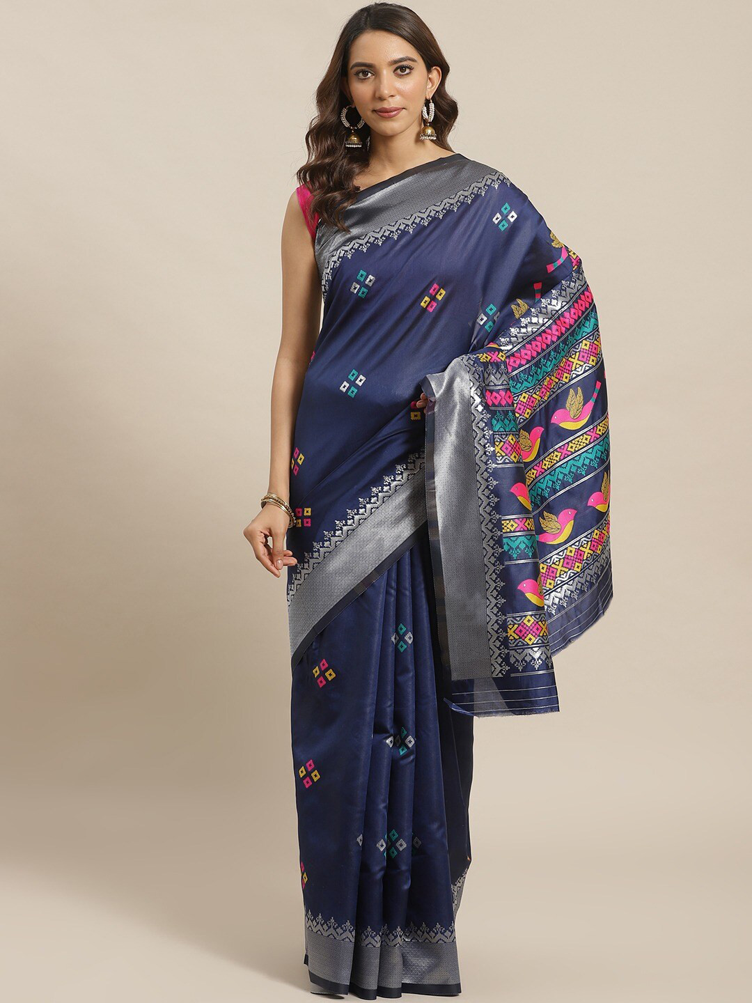 

Shaily Ethnic Motifs Zari Saree, Navy blue