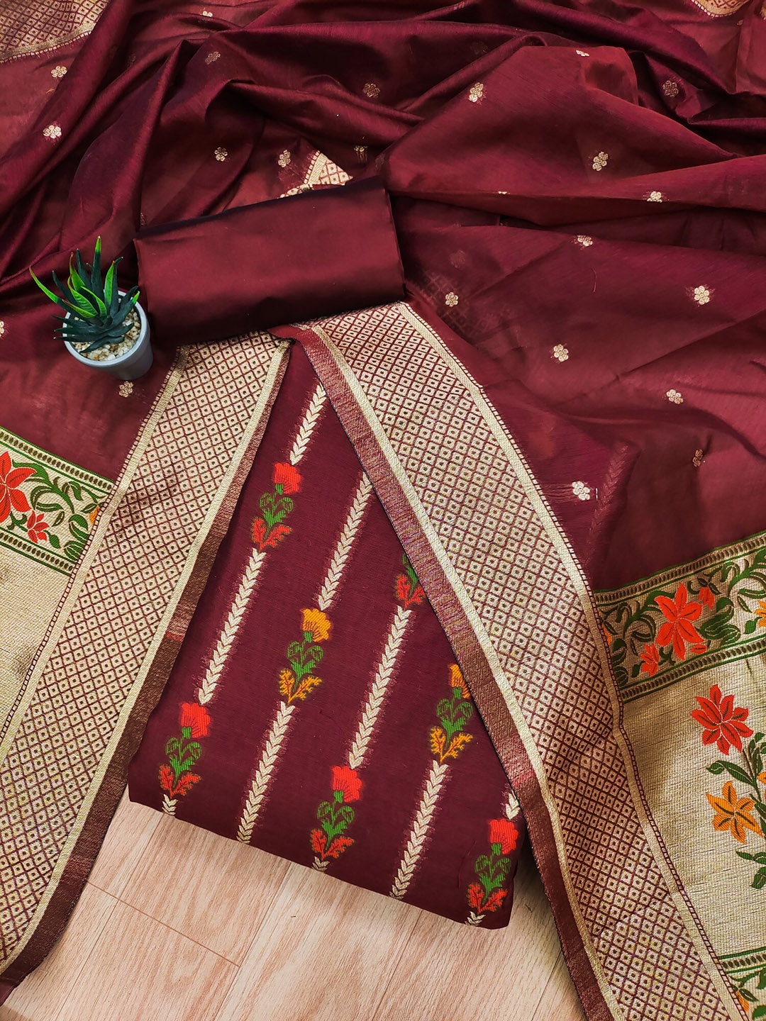 

LeeliPeeri Designer Soft Cotton Unstitched Dress Material, Maroon