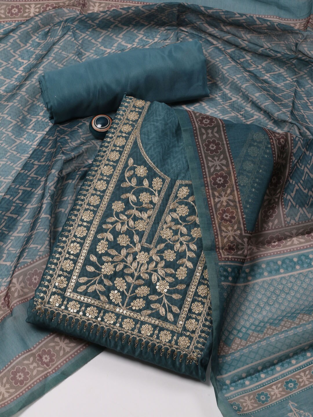 

Meena Bazaar Floral Embroidered Unstitched Dress Material, Green