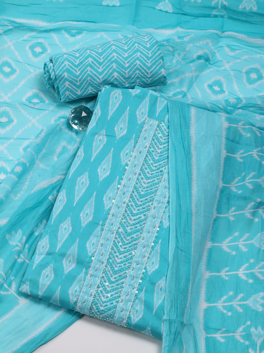 

Meena Bazaar Ethnic Printed Unstitched Dress Material, Blue