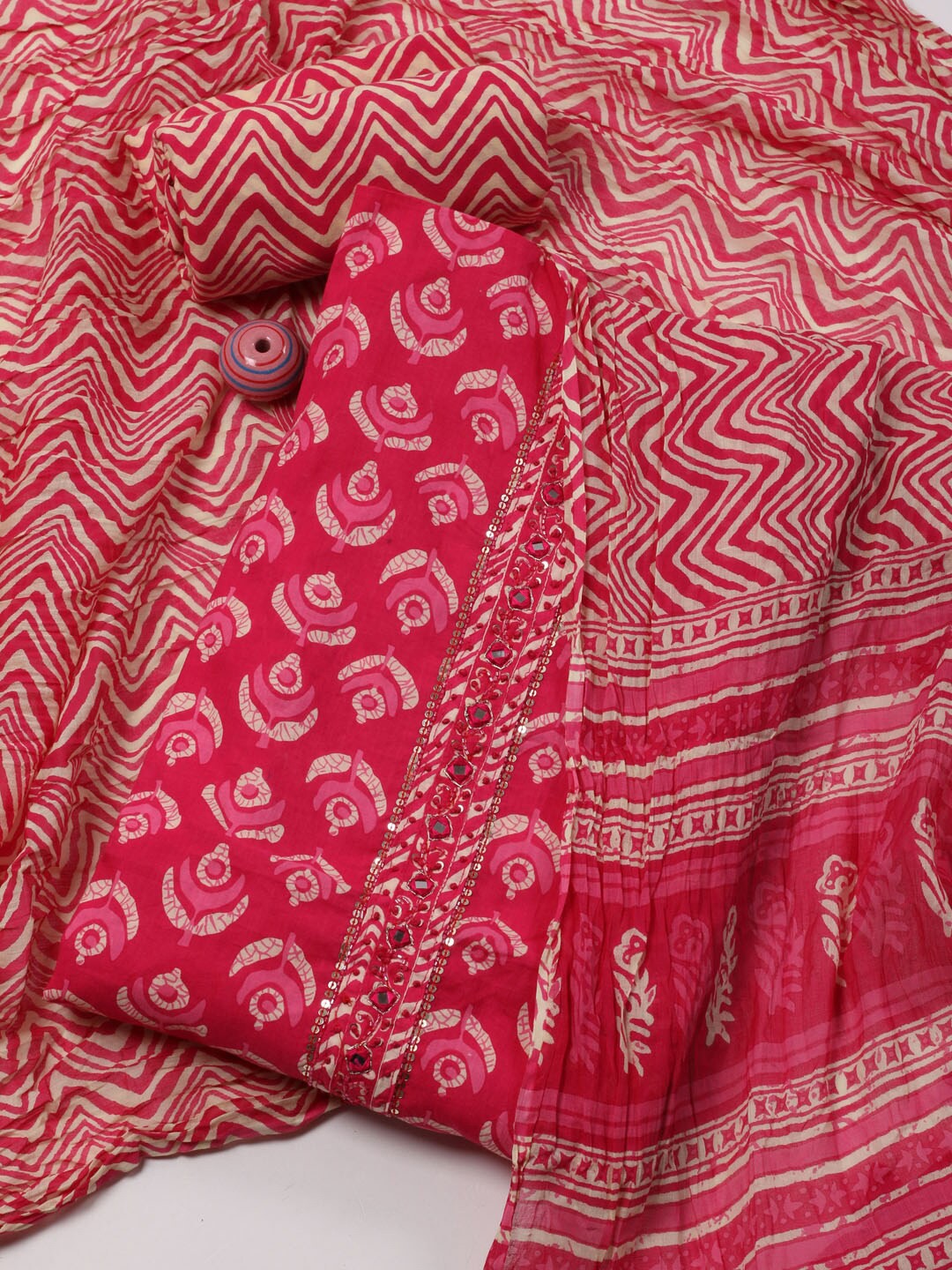

Meena Bazaar Ethnic Printed Unstitched Dress Material, Pink