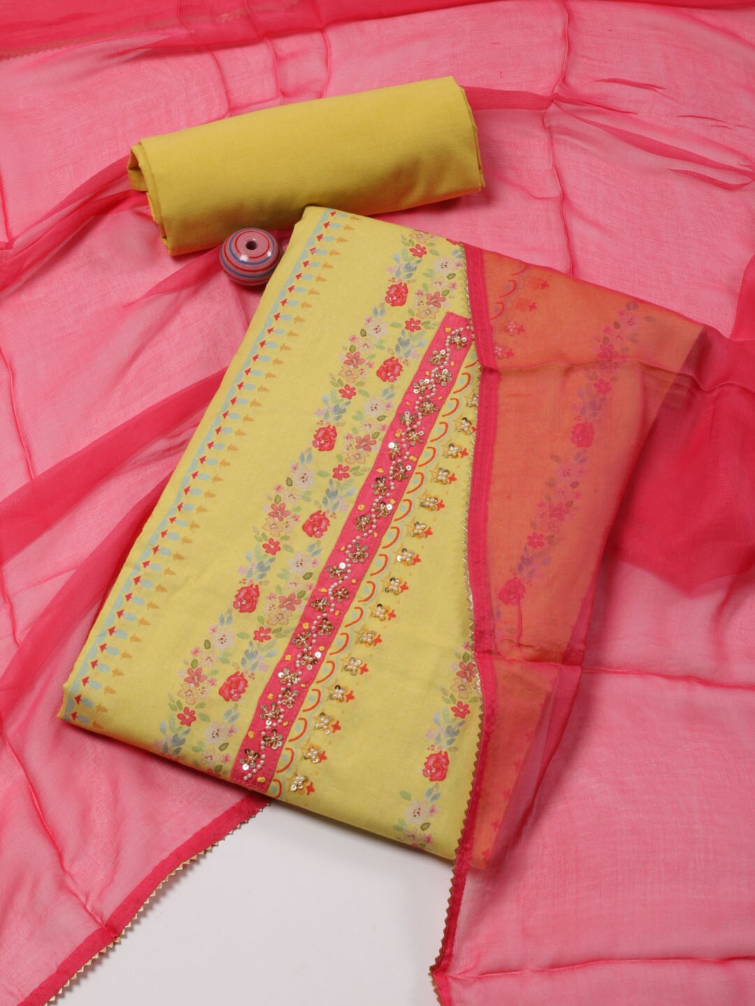

Meena Bazaar Printed Unstitched Dress Material, Yellow