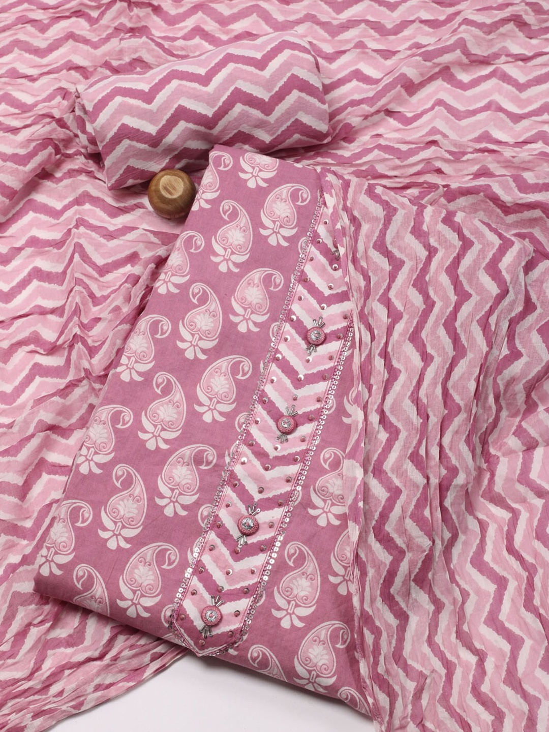 

Meena Bazaar Paisley Printed Unstitched Dress Material, Pink