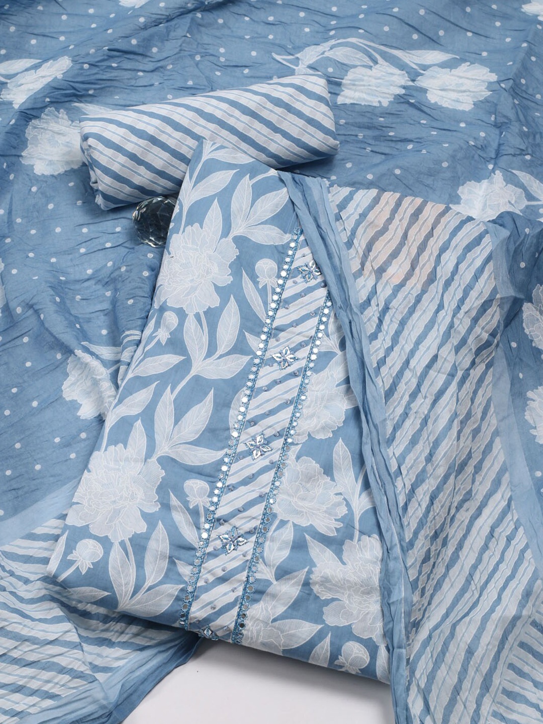 

Meena Bazaar Printed Cotton Unstitched Dress Material, Blue