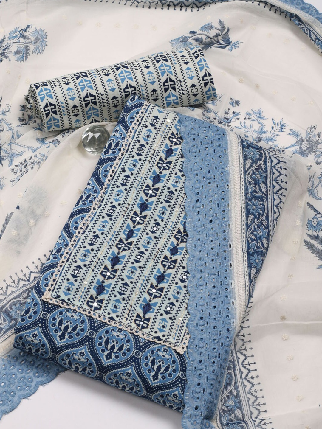 

Meena Bazaar Printed Cotton Unstitched Dress Material, Blue