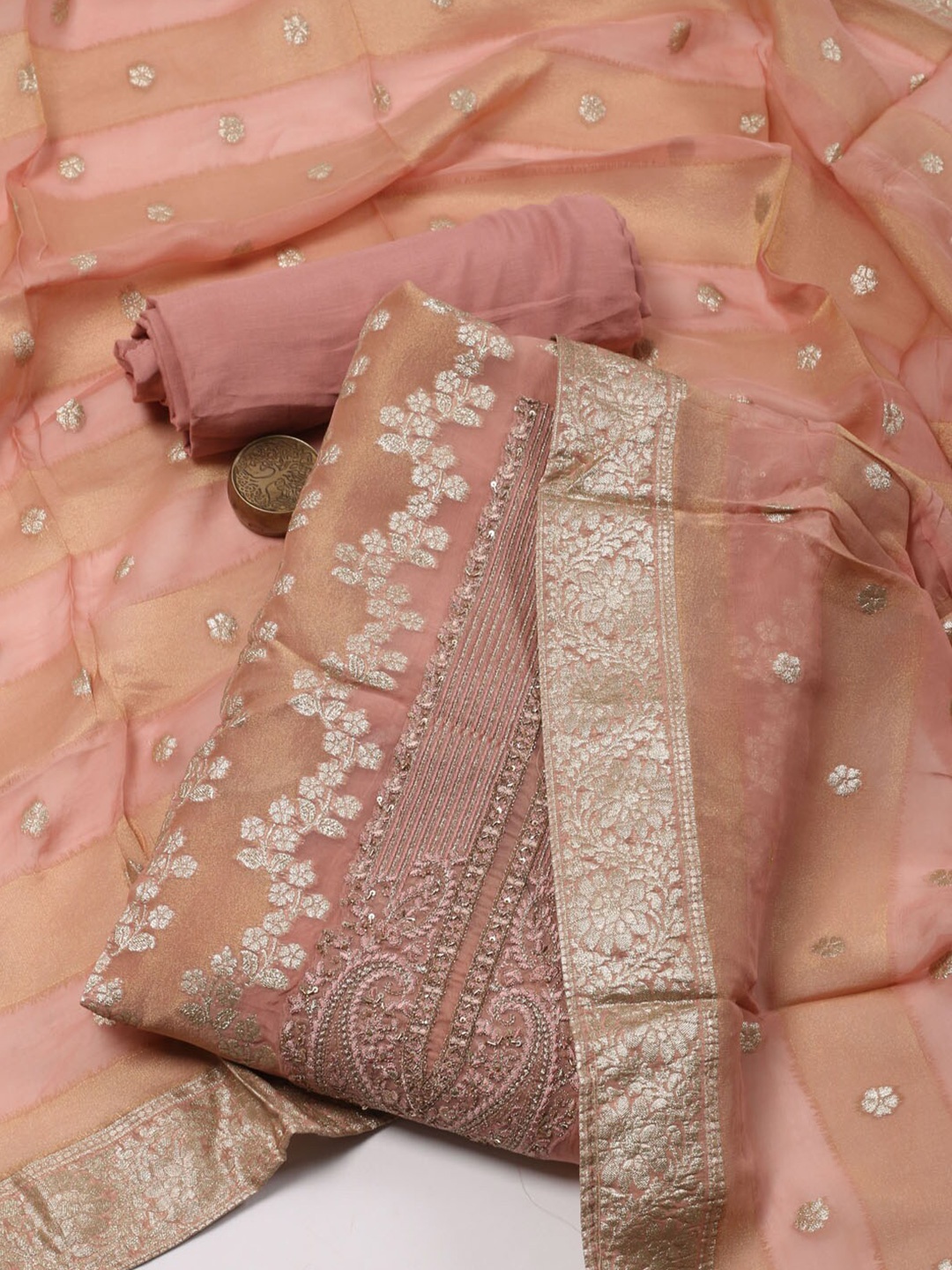 

Meena Bazaar Tissue Unstitched Dress Material, Peach