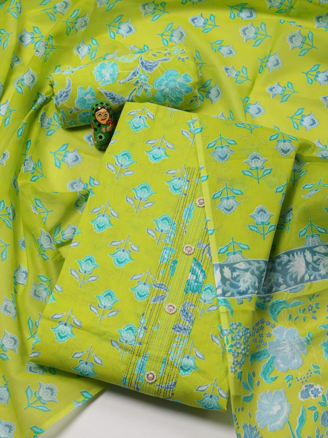 

Meena Bazaar Printed Cotton Unstitched Dress Material, Lime green