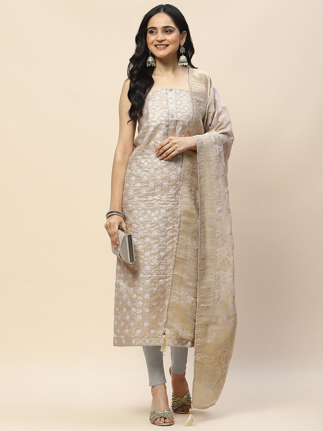 

Meena Bazaar Art Silk Unstitched Dress Material, Purple