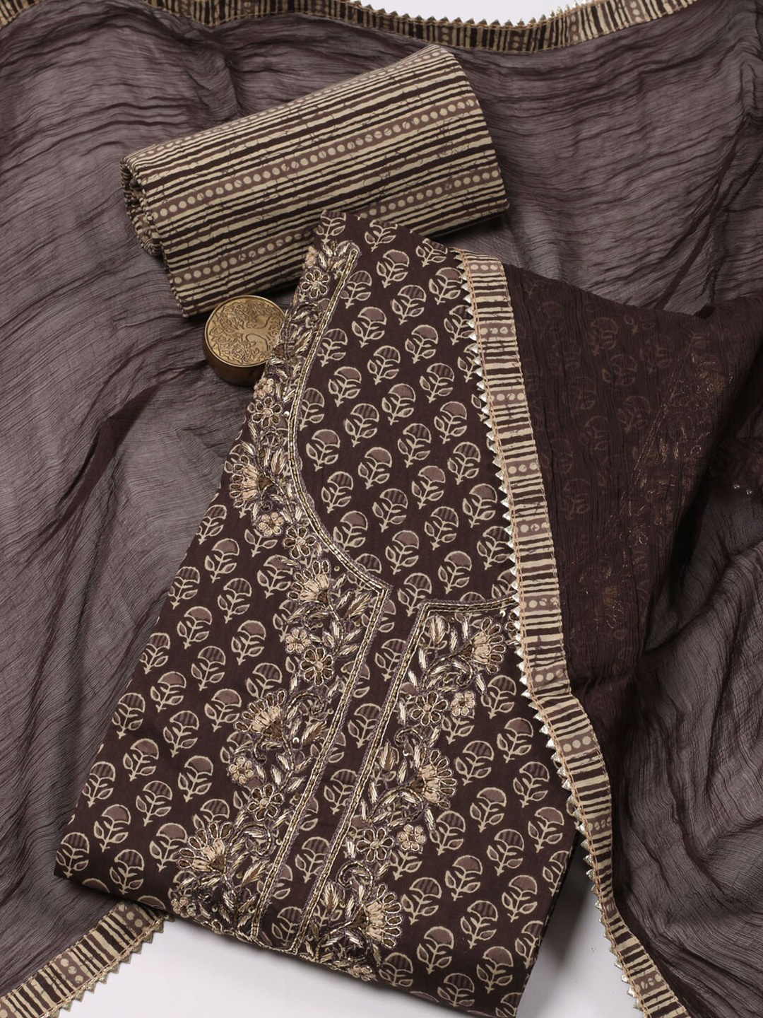 

Meena Bazaar Printed Unstitched Dress Material, Brown