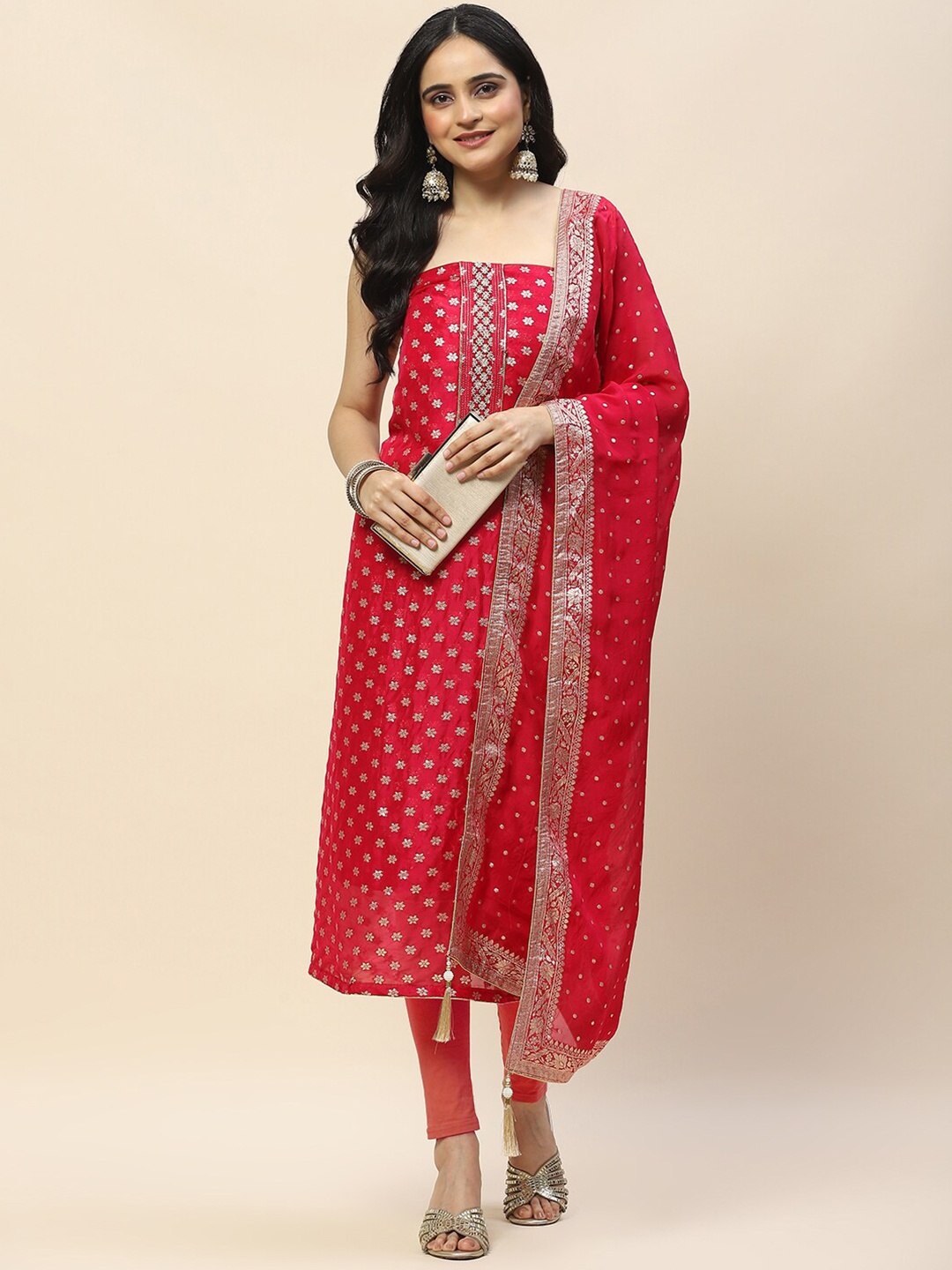 

Meena Bazaar Unstitched Dress Material, Pink
