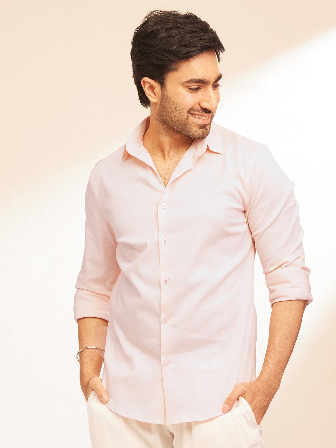 

The Bleu Label Classic Spread Collar Slim Fit Cotton Shirt, Peach