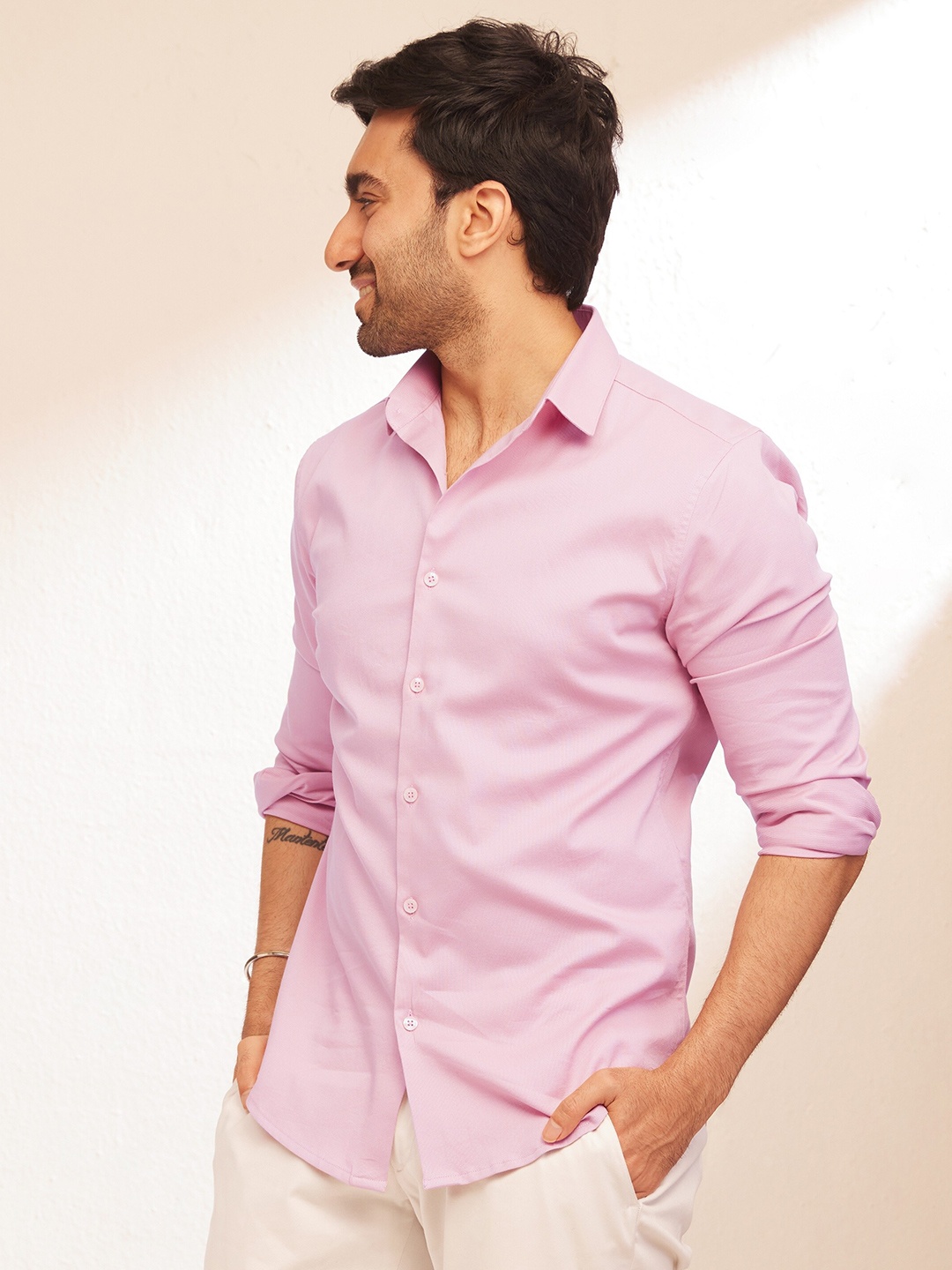 

The Bleu Label Spread Collar Classic Slim Fit Cotton Casual Shirt, Pink