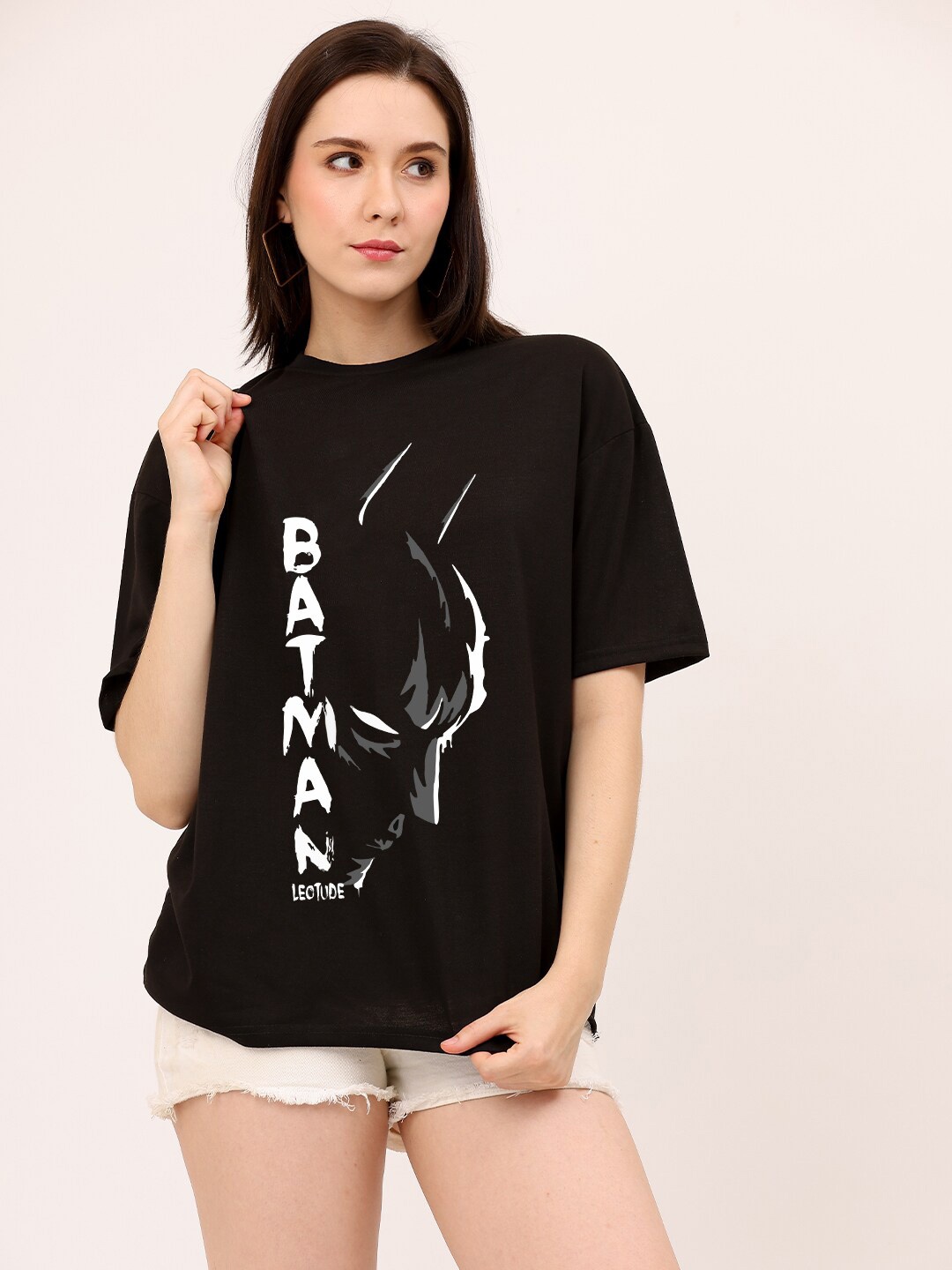 

Leotude Typography Printed Cotton Oversized T-shirt, Black
