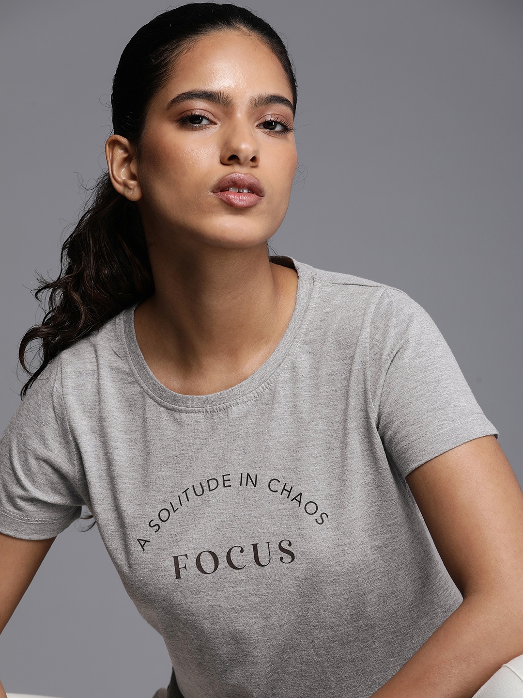 

HRX by Hrithik Roshan Women Typography Printed Pure Cotton T-shirt, Grey