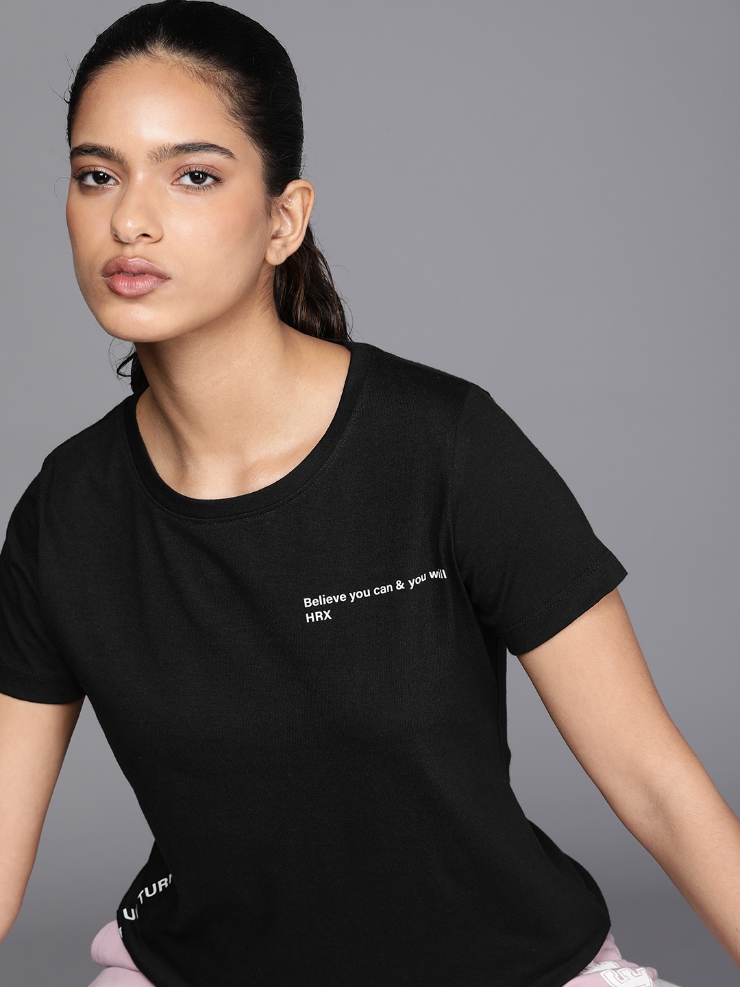 

HRX by Hrithik Roshan Typography Printed Pure Cotton T-shirt, Black
