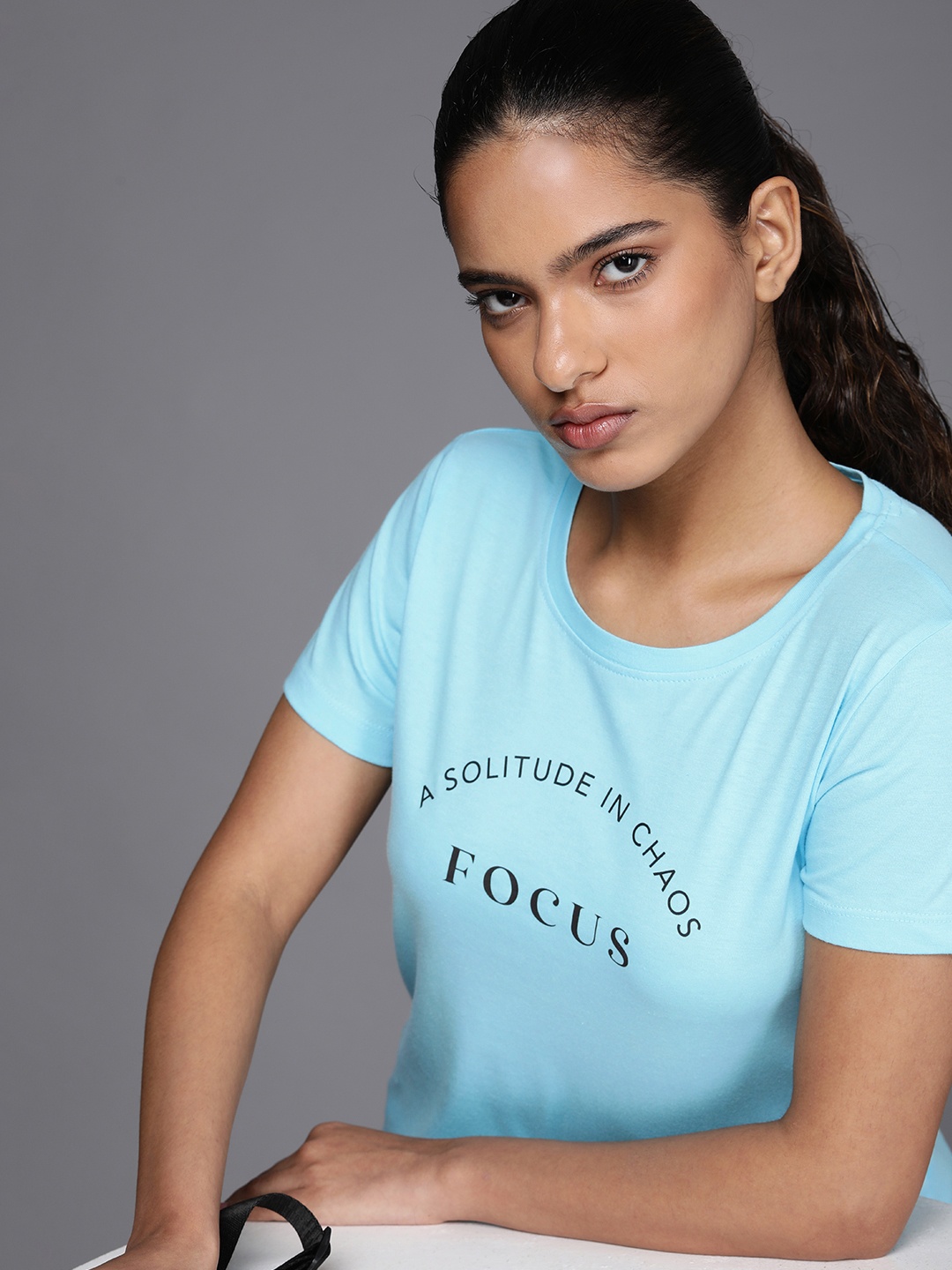 

HRX by Hrithik Roshan Typography Printed Pure Cotton T-shirt, Turquoise blue