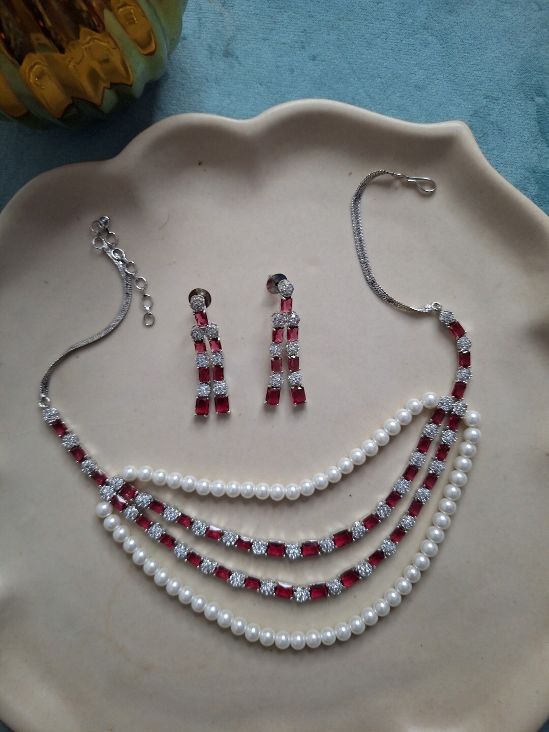 

XAGO Silver-Plated American Diamond Studded Jewellery Set