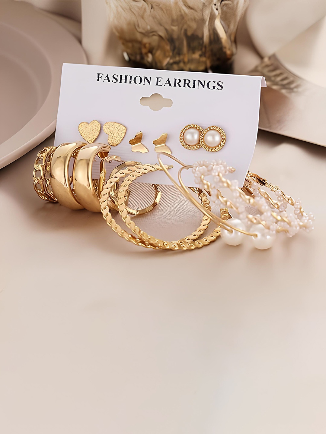 

KARISHMA KREATIONS Set Of 9 Gold-Plated Classic Hoop Earrings