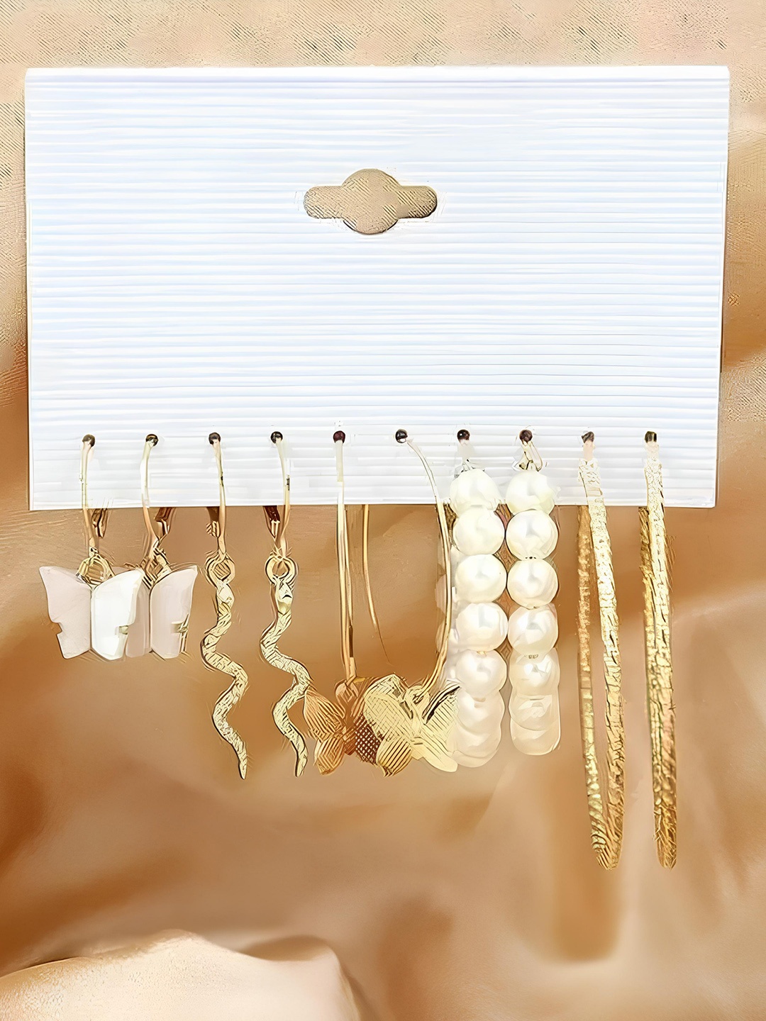 

KARISHMA KREATIONS Set Of 5 Gold-Plated Pearl Beaded Classic Hoop Earrings