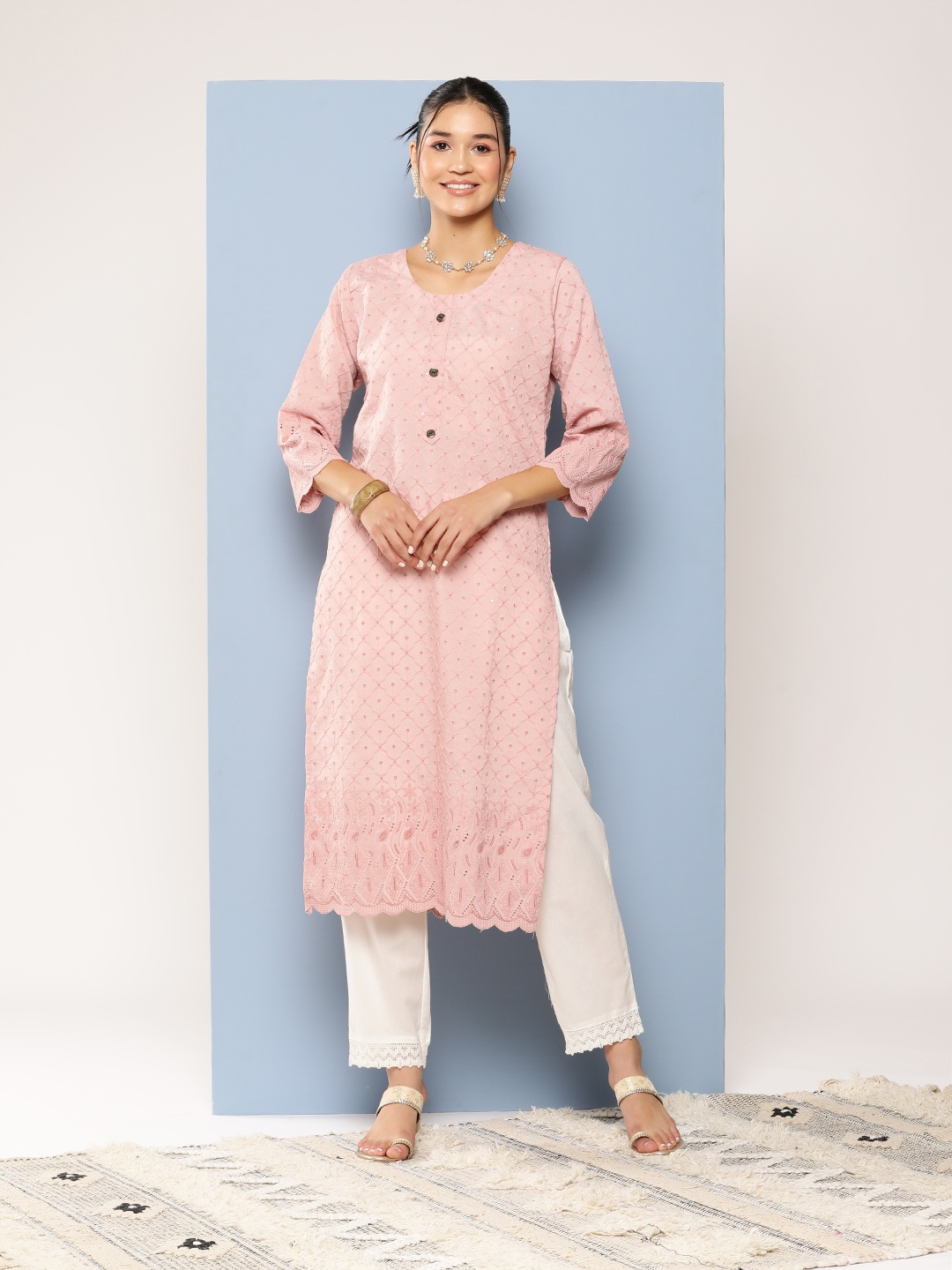 

Aarika Women Ethnic Motifs Embroidered Sequinned Kurta, Peach