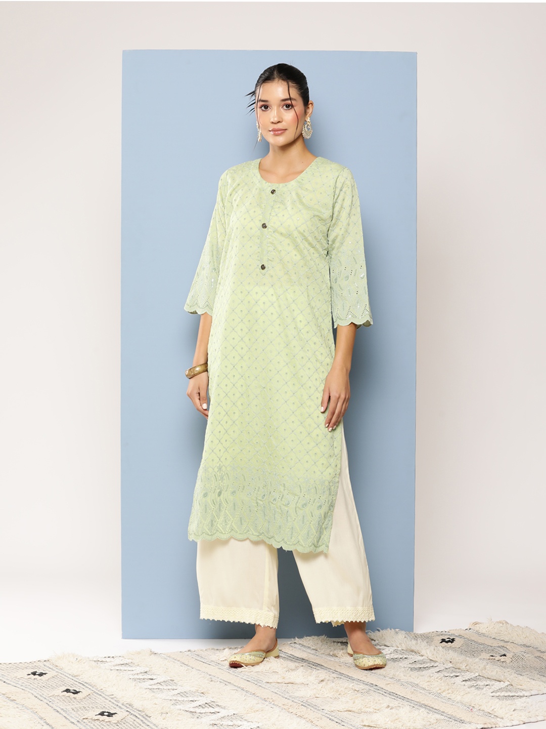 

Aarika Women Woven Design Kurta, Sea green