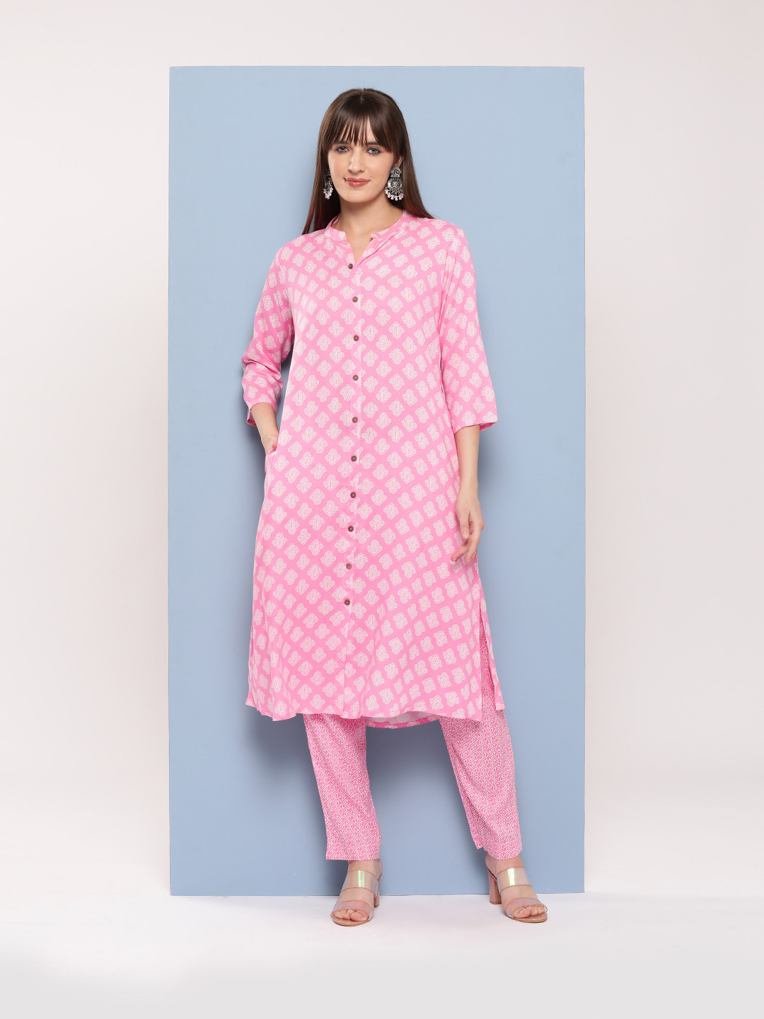 

Aarika Women Ethnic Motifs Printed Regular Pure Cotton Kurta with Palazzos, Pink