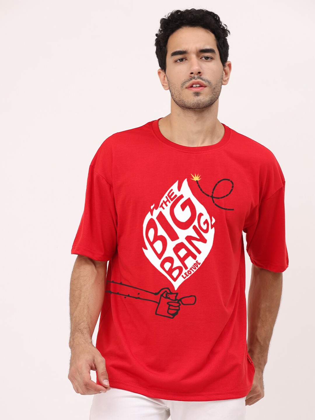 

Leotude Typography Printed Cotton Oversized T-shirt, Red